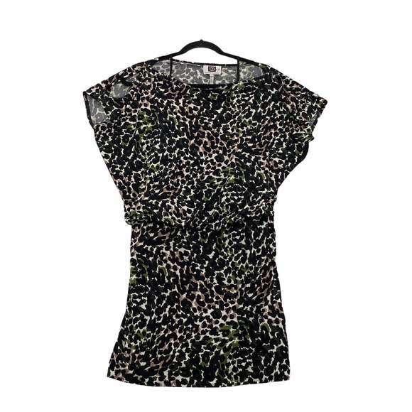 Laundry By Design Blouson Dress Womens 10 Green Leopard Print Career‎ Office Nwt - Picture 1 of 11